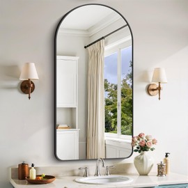 Arched Bathroom Mirror, 24"x48" Black Arched Mirror for Bathroom, Wall Mounted Mirror, Black Vanity Wall Mirror w/Metal Frame for Bedroom, Entryway, Living Room, Vertically Hanging