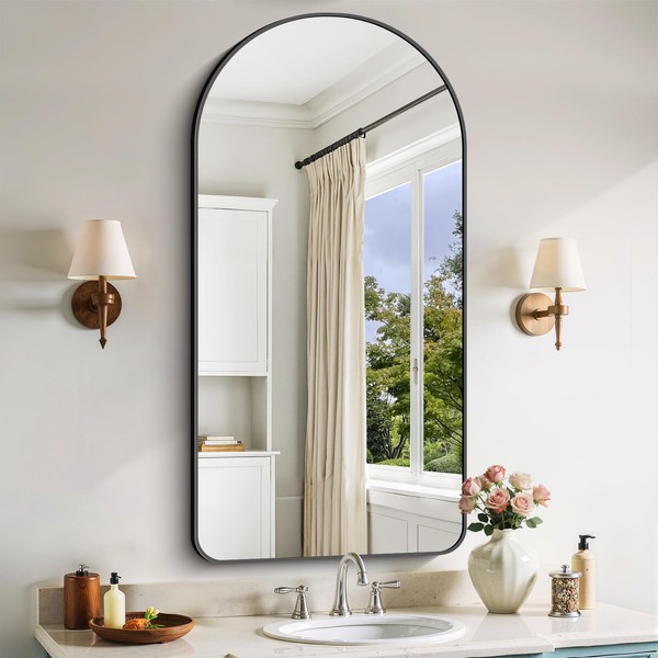 Arched Bathroom Mirror, 24"x48" Black Arched Mirror for Bathroom, Wall