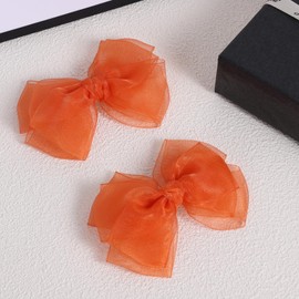 Happy Fall Mesh Ribbon Hair Bow Clips 4" Orange Red Organza Double Tulle Bow Alligator Barrettes Hairpins Give Thanks Day Outfit Decor Accessory Gift For Teens Toddler Girls Kids