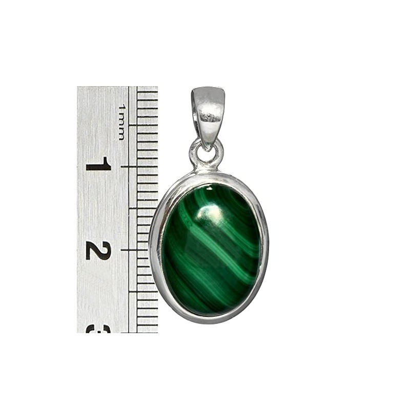 I-be, Malachite gemstone pendant, 925 silver, oval, in gift box,