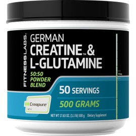 Fitness Labs German Creatine and L-Glutamine | 1.1 lbs | Monohydrate and Creapure Powder | Vegan Fitness Supplement