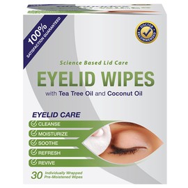 Lunovus Premium Eyelid Wipes With Tea Tree and Coconut Oil - Cleansing Wipes for People Itchy Eyes - Individually Wrapped - Box Of 30 Natural Eye Wipes