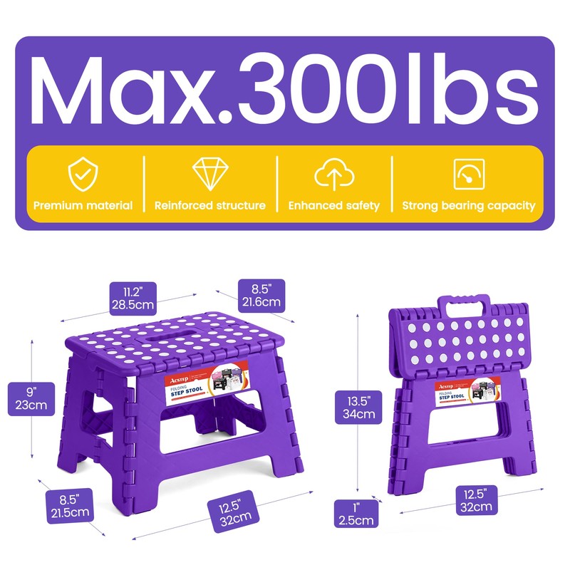 ACSTEP Folding Step Stool Portable Collapsible Plastic Step Stool, Foldable