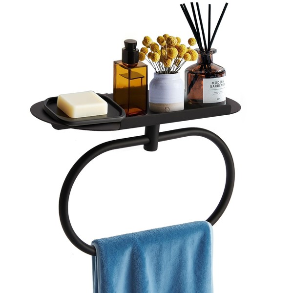 Hand Towel Ring with Shelf Stainless Steel Adhesive Wall Mounted