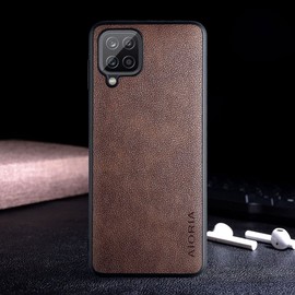 AIORIA for Samsung Galaxy A12 Case, 6.5 inch Premium PU Leather Phone Cover Retro Design Full Protective case for Samsung Galaxy A12 (Coffee)