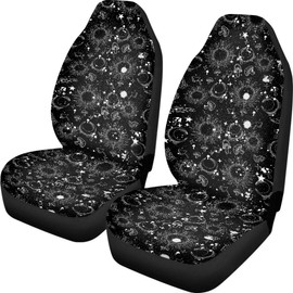 Quelytytrip Moon Stars Mushroom Black Car Seat Cover Front Seats Only,Universal Fit for Most Cars,SUV,Sedan,Truck or Van