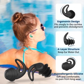 HIGAHY Waterproof Swimming Ear Plugs for Adults - 4 Pairs Reusable Silicone Swimming Ear Plugs for Women & Men, Keep Ear Water Out, Ear Plugs for Swimming, Showering, Bathing, Surfing, Water Sports