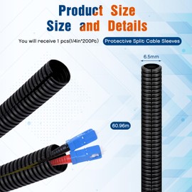 Sasylvia 1/4 X 200 Ft Split Wire Loom Tubing Wire Loom Assortment Split Cable Sleeves Bulk Flexible Electrical Conduit Protective kit
