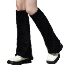 Yanmucy Fluffy Leg Warmers Adjustable Length Wide Leg Warmers for Girls Women Leg Warmers Women's Leg Sleeves Black White Flared Leg Warmers Stockings for Girls, White