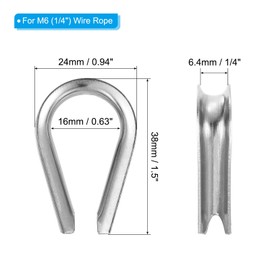 PATIKIL M6 Stainless Steel Sleeves 30 Pcs Wire Rope Thimble 1/4" Diameter Wire Rope Cable Rigging