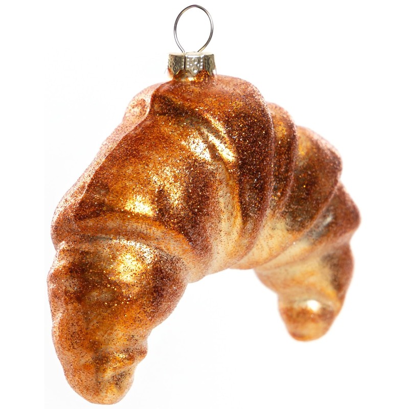 2 Count Hand Blown Glass Croissant Bread Christmas Ornaments for