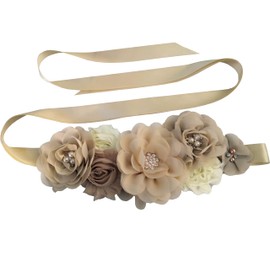 Oyabridal Flower Maternity Sashes for Baby Shower Pregnancy Sash Belt Baby Shower Sash Belt for Women, Champagne, 92‘’WX1'' L