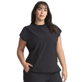 Infinity Mock Neck Top for Women with 4 Pockets, Dolman Sleeves, and Rib-Knit Back Panel - Stylish Medical Top CK742A, S, Black