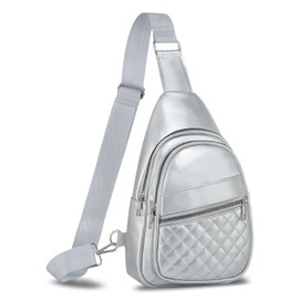 SUIKIHUM Anti Theft Mini Sling Bag, PU Leather Convertible Cross Body Bags, Lightweight One Strap Casual Pack for Women Men Hiking Cycling Sports (Silver)