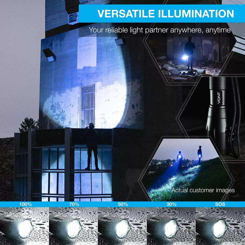 Vont Super Bright 2Pcs LED Tactical Metal Flashlight High Lumen