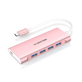 LENTION USB C Hub with 4 USB 3.0 & Type C Charging, USB C to USB Hub Multiport Adapter for 2025-2016 MacBook Pro, New Mac Air, New Surface, More, Stable Driver Certified (CB-C31, Rose Gold)