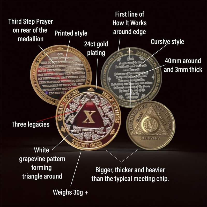 MYRECOVERYSTORE Silver & Gold 1-60 Years Alcoholics Anonymous Medallion AA