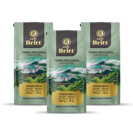Café Britt® - Costa Rican Poas Tierra Volcanica Coffee (12 oz.) (3-Pack) - Whole Bean, Arabica Coffee, Kosher, Gluten Free, 100% Gourmet & Medium Light Roast