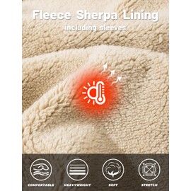 TACVASEN Zipper Sweatshirt for Men Sherpa Lined Jacket Heavyweight Thick Fleece Hoodies Windproof Thermal Orange S