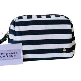 Johnson & Johnson Bloomingdale Stephanie Johnson Blue White Striped Cosmetic Makeup Bag