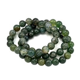 Paialco Set of 3 Moss Agate Gemstone Elastic Bead Bracelet Bead Size 10mm