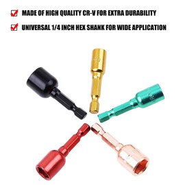 Magnetic Nut Driver Set for Impact Drill SAE 5PCS 1/4” Power Driver Hex Socket Adapter Bolt Drivers Set Nut Setters For Quick Change Chuck, Electric Screwdriver, Hand Drills
