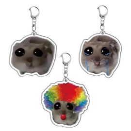 JEYORZY Pack of 3 Key Chains Sad Hamster Sad Hamster Acrylic Keyring Suitable for Children and Adults Fun Keyring for Couples