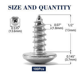 #14 x 1/2" Wood Screw 100Pcs Truss Head Phillips 18-8 (304) Stainless Steel Fast Self Tapping Screws by SG TZH