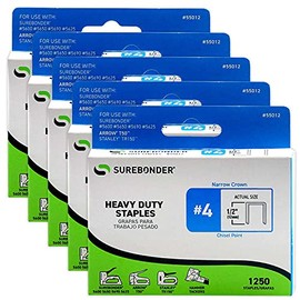 55012#4 Heavy Duty Narrow Crown Staples - 1/2" Length - 1250/box, 5 Pack