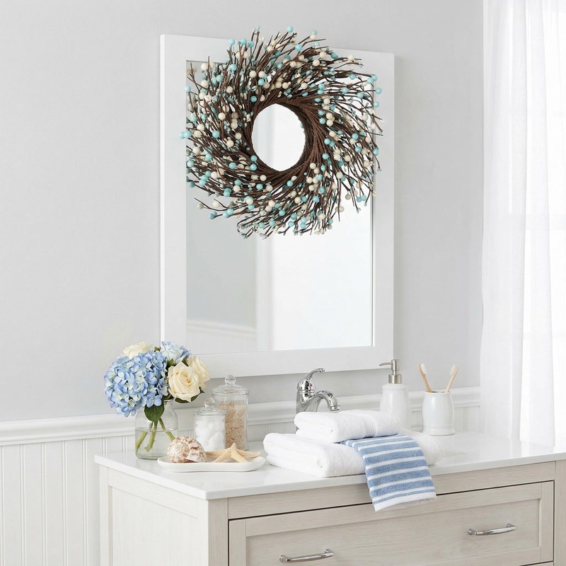 Quixem 15 Inch Rustic Teal Cream Pip Berry Candle Ring