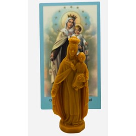 Westmon Works Our Lady of Mount Carmel Statue Mini Plastic 3 Inch Figurine and Holy Prayer Card Set
