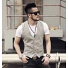 Men's Linen Vest Cotton Summer Suit Waistcoat Casual for Wedding(Black,M)