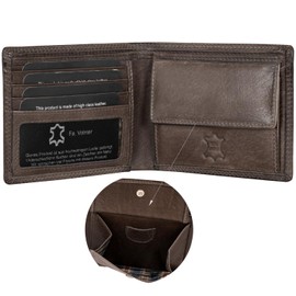 Fa.Volmer ® Men's Leather Wallet with RFID Protection - Extra Sturdy Double Stitching - 6 Compartments for Credit Cards - Landscape Format, Basalt Grey, Classic