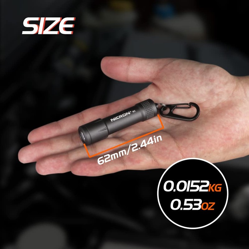 Nikon Mini Flashlight with Carabiner, IPX7, Waterproof, N1, 100 Lumens,