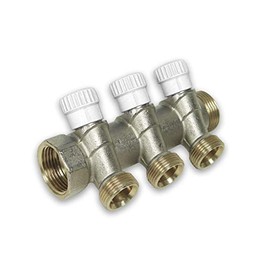 1 - inch level and plumbing splitter with stop valve, red and blue