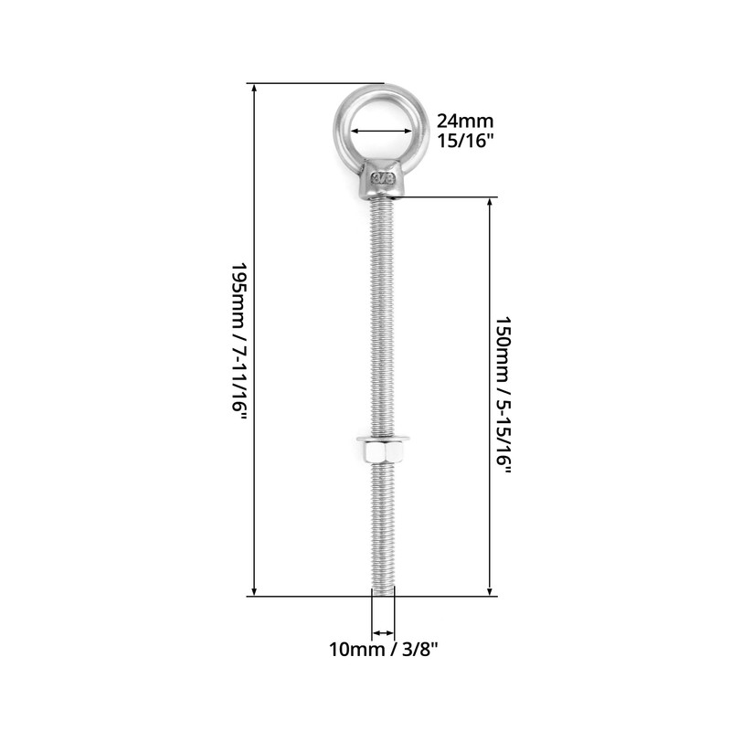 QWORK 316 Stainless Steel Machinery Eye Bolt with Shoulder, 5