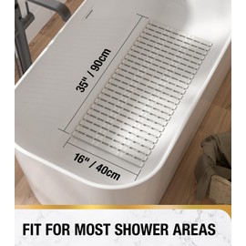 HITSLAM Shower Mat Non Slip, 35x16 Inch Bath tub Mat for Tub, TPE Shower Floor Mat with Drain Holes and Suction Cups, Bathroom Accessories, Easy Dry, Eco-Friendly, Light Grey