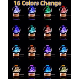 DIGFPWT 3.15 inch Mushroom Crystal Ball lamp,3D K9 Mushroom Crystal Ball Night Light with Wooden Base,16 Colors Change with Remote Control (Moon)