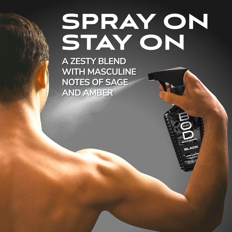 BOD man Fragrance Body Spray, Black, 8 fl oz (Pack