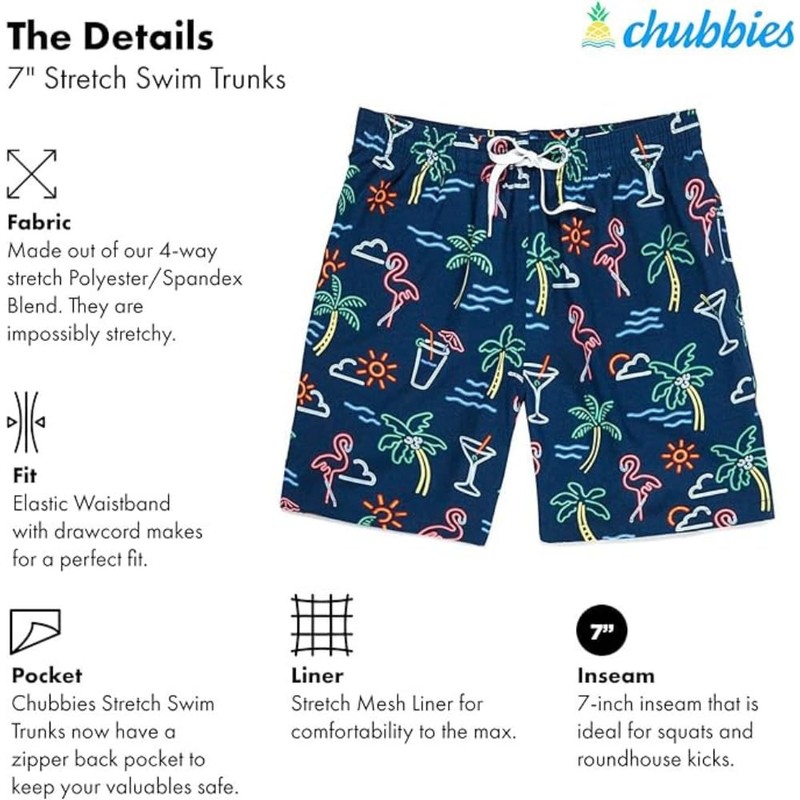 Chubbies Traje de baño para hombre, pantalones cortos elásticos para