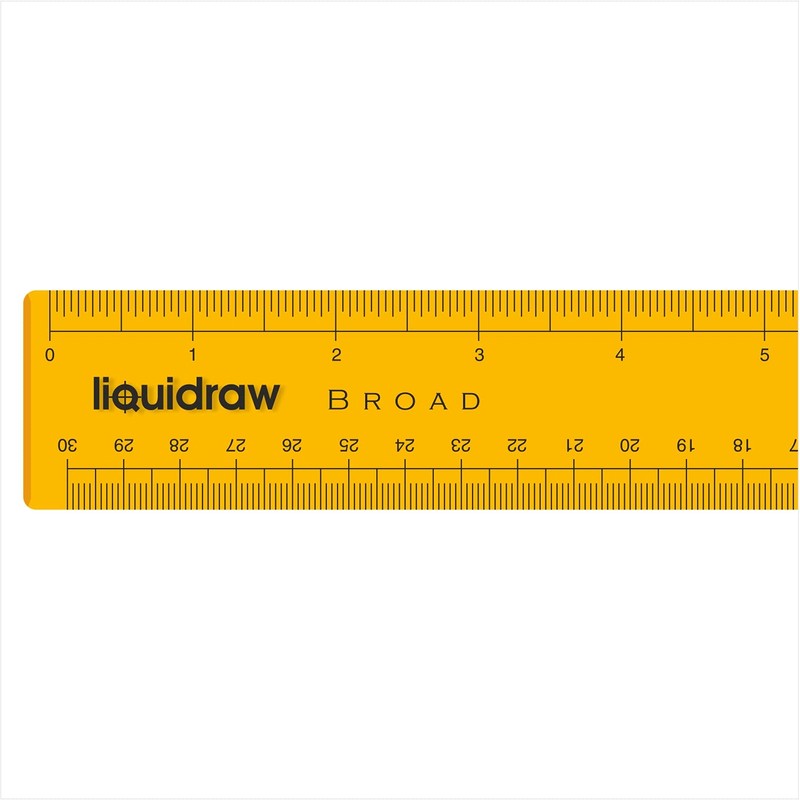 Liquidraw Ruler 30cm 12" Broad Transparent Orange Inches & Cm