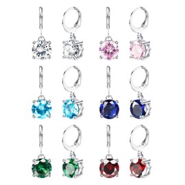 JOERICA 6 Pairs Leverback Dangle Earrings for Women Stainless Steel Dangle Hoop Earrings Set Multi Colored 8mm Cubic Zirconia Earrings