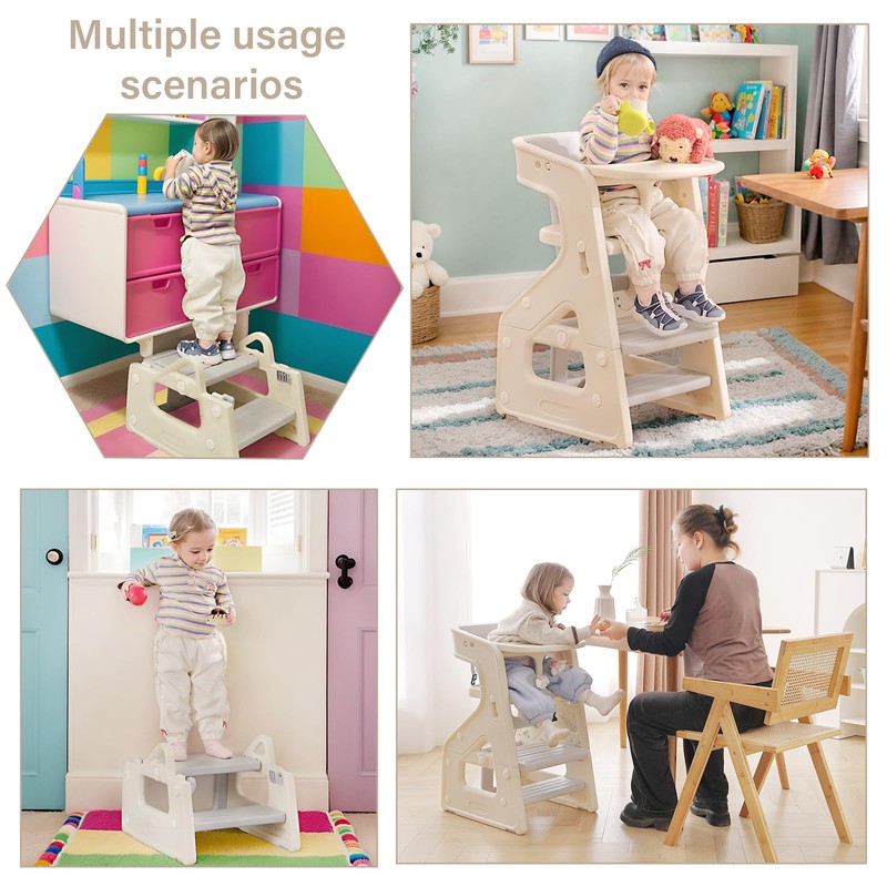 Welnow Toddler Kitchen Step Stool Helper, 3-in-1 Adjustable Kids Learning