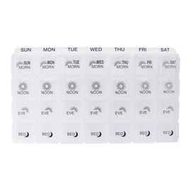 Weekly Pill Organizer with Icons | 4 Times Daily | 7 Days Per Week for Medication, Vitamins & Supplements | Ergonomic Pill Case with Removable Clear Compartments | BPA-Free & Food-Grade Plastic