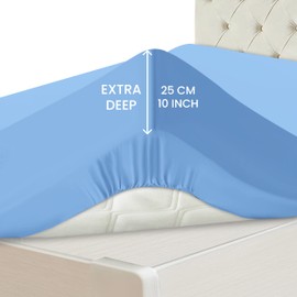 Hafaa King Size Fitted Sheets – Easy Care 25 cm Soft Brushed Microfibre Fabric Sky Blue Kingsize Fitted Bed Sheets Shrinkage and Fade Resistant (152 x 200 cm)