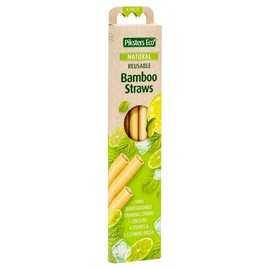 Piksters Eco Bamboo Natural Reusable Bamboo Straw Set (4 Straws + Cleaning Brush)
