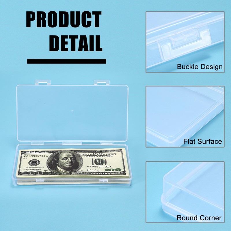 Hipiwe 2 Pack Plastic Cash Box Clear Currency Tray Rectangular