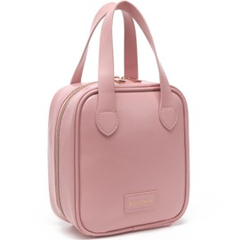 Fammart Travel Makeup Bag, Large Flat-Open Cosmetic Bag Make Up Organizer Case for Women, Waterproof PU Leather Toiletry Bag with Brush Compartment Skincare Pouch for Toiletries Accessories