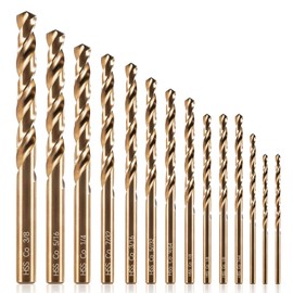 COMOWARE 15Pcs Drill Bit Set (1/16"-3/8"), M35 HSS Twist Drill Bits, Jobber Length, Straight Shank, Metal Drills bit Set for Steel, Stainless Steel/Iron/Wood/Plastic, with Metal Indexed Storage Case