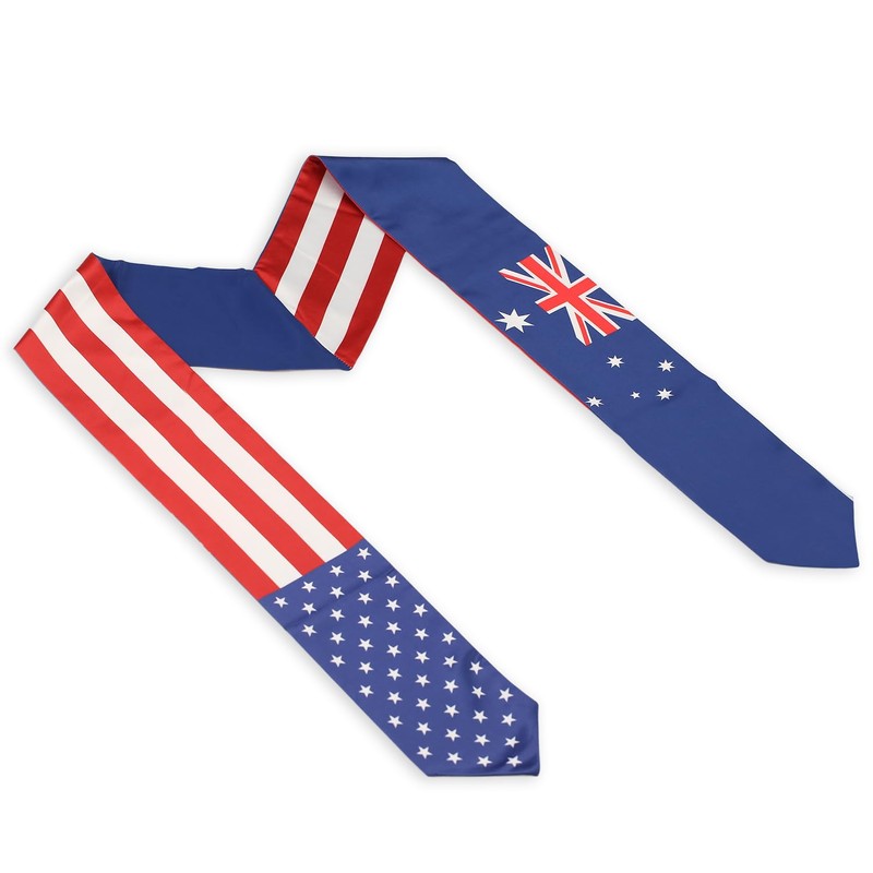 USA And Australia Flag Graduation Stole, Satin Embroidery Graduation Sash